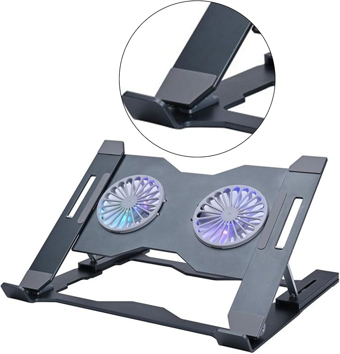 Laptop Cooling Pad with 8 Levels Height Adjustment Aluminum Ventilated Stand with LED Ambiances