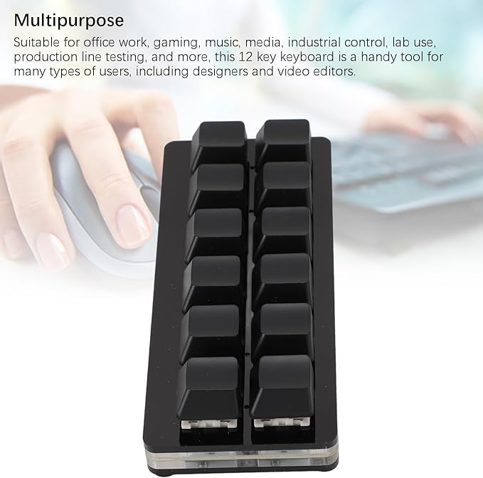 Zunate 12 Key Mechanical Gaming Keyboard One Handed Macro Customized OSU Keyboard USB C Wired Programmable RGB Backlit Keyboard for PC (Black)