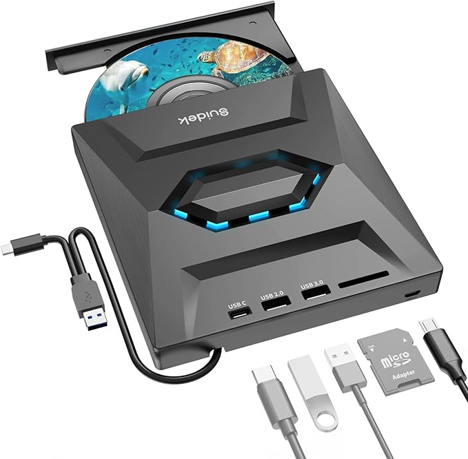 External CD DVD Drive for Laptop USB C Portable CD/DVD +/-RW Burner DVD Player with SD Card Reader USB 3.0 Type C Hub Compatible with Laptop PC Windows Linux