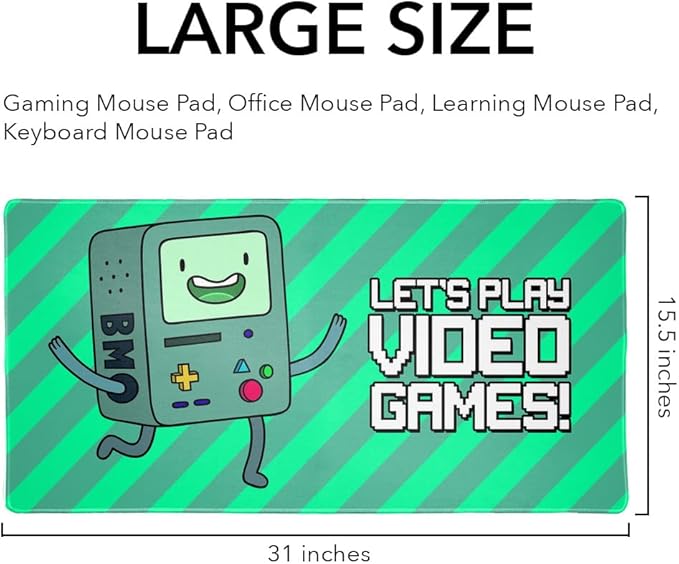Adventure Time BMO Play Video Games Large Gaming Mouse Pad Desk Mat with Stitched Edges Non-Slip Base for Gamer Home and Office 31.5 x 15.7