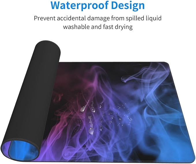 Huge 48x24 inch Mouse Pad - Extra Large Gaming Smoke Mouse Pads with Stitched Edges for Desk Non-Slip Rubber Base 3XL Mousepad Waterproof Keyboard Pad Desk Pad for Gamer Office Home (Blue)