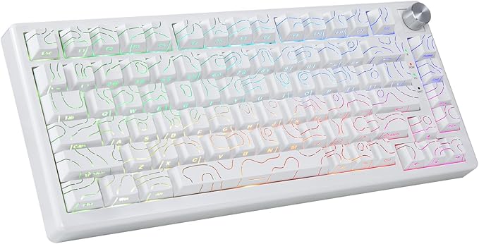 HUO JI 75% Wireless Mechanical Gaming Keyboard Bluetooth/2.4G/USB Wired Creamy Sound RGB Backlit Hot Swappable Pre-lubed Linear Switches Volume Knob Custom Gasket Structure for Win/Mac White