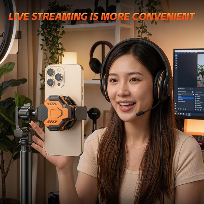 P80 Phone Cooler Semiconductor AI Smart Temperature Control with Triple Frosting ModesFast Cooling for Gaming Effectively Solves Lag and Frame Drop Issues Fits Most TripodSelfie StickPhone Holder