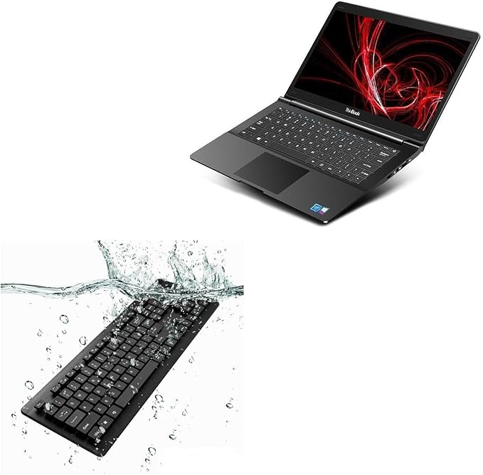 BoxWave Keyboard Compatible with RDP GeM Thinbook (15 in) - AquaProof USB Keyboard Washable Waterproof Water Resistant - Jet Black