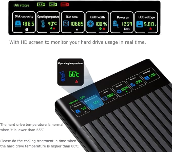 2.5'' 1TB Portable External Hard Drive with LCD Display HD Screen USB3.1/3.2 Type C HDD Storage for PC Desktop Laptop Mac OS Xbox One PS4 PS5 (1TB)