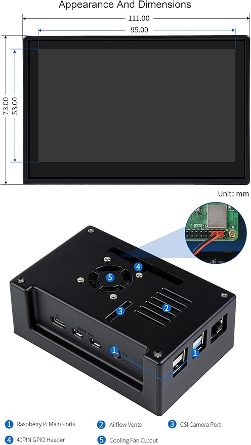 4.3inch DSI LCD Display with Case for Raspberry Pi 4B 800x480 Capacitive Touchscreen MIPI DSI Interface IPS Wide Angle Supports Raspbian/Ubuntu/Kali / WIN10 IoT/Retropie Driver Free