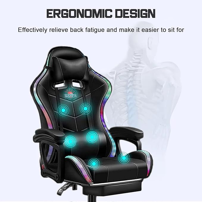 Gaming Chair with Bluetooth Speakers Video Game Chairs for Teens Full Massage Computer Chair Ergonomic Racing Office Chair PU Leather Recliner Swivel Desk Chair with FootrestPink