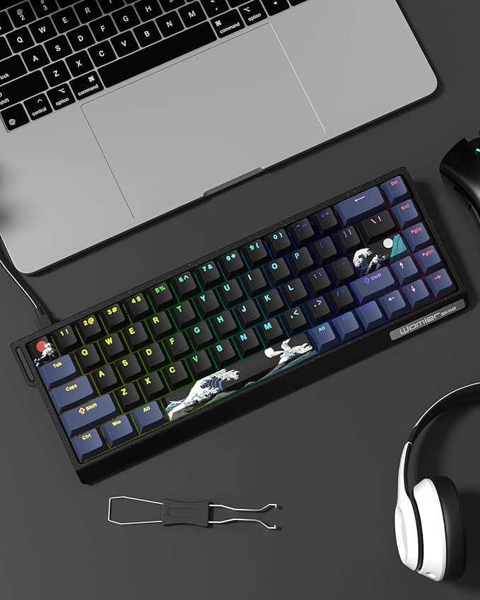 SK68 65% Gaming Keyboard Wired Backlit Mini Keyboard w/100% Hot-Swap Socket 68 Keys Aluminum Gaming Wired Keyboard for PC Laptop Game