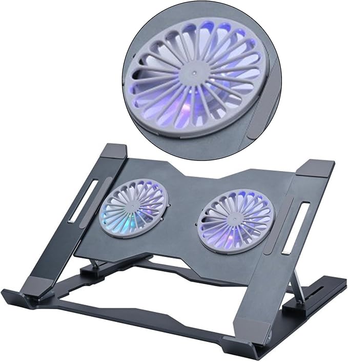 Angled Aluminum Laptop Stand with Cooling Fan and LED Lighting Ergonomic Computer for Most Notebook Cooling Pad for Laptops