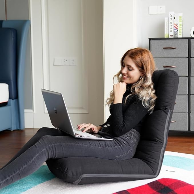 Gaming Floor Chair 6 Position Indoor Folding Padded with Back Support for Teens Adults Gaming Sofa Chair Chaise Lounge Chair for Living Room Bedroom - Dark Grey(Small Size)
