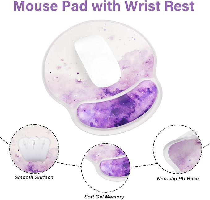 MOSISO Gel Wrist Rest Support for Mouse Pad&ampKeyboard Set Circle Curved Ink Cloud Ergonomic Mousepad Non-Slip Base Home/Office Pain Relief&ampSoft Cooling Gel Easy Typing Pad for Computer Laptop
