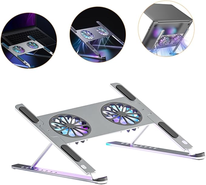 TEHAUX High-Speed Rotation Mute Fan Gear Height Adjustment Protection Gaming Laptop Cooler Stand Led