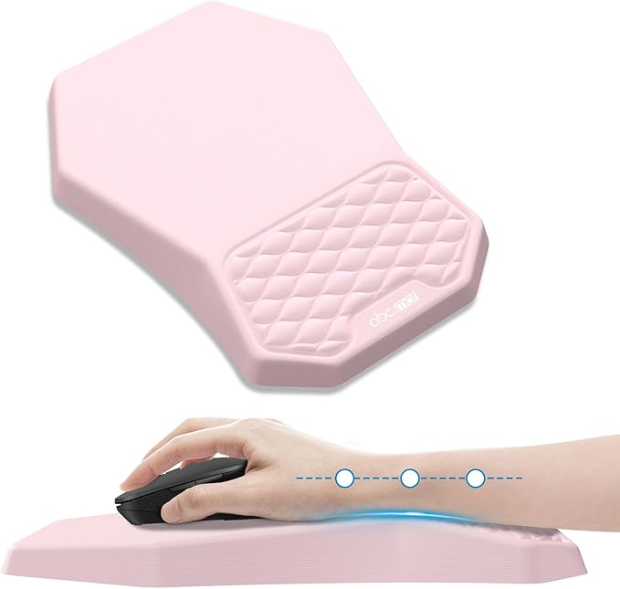 Ergonomic Mouse Pad Wrist Rest Support Massage Design Surface for Carpal Tunnel Pain Relief Memory Foam Non-Slip PU Base for Computer Desk Pink