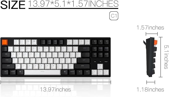 Keychron C1 TKL Mechanical Gaming Keyboard – Tactile Brown Switches RGB Backlit Compact Wired Keyboard for Mac &amp Windows White