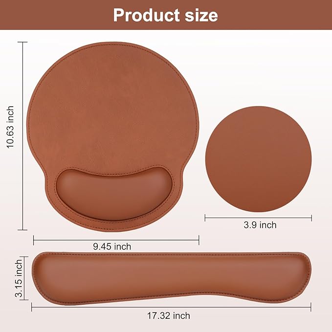 MOSISO Wrist Rest Support for Mouse Pad &amp Keyboard Set Ergonomic PU Leather Keyboard and Mousepad with Wrist Rest&ampCoaster Non-Slip Base Home/Office Easy Typing Cushion with Raised Memory Foam