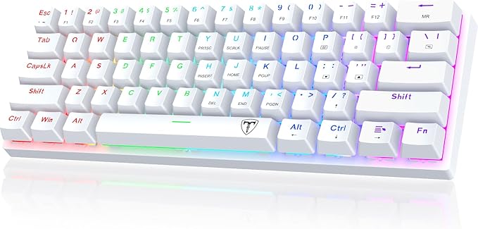Portable 60% Mechanical Gaming Keyboard Wired Ergonomic Keyboard with Red Switches18 LED BacklitKeyboard61 Keys Ultra-Compact Mini OfficeKeyboard for PC/Mac/XboxEasy to Carry On Trip-White