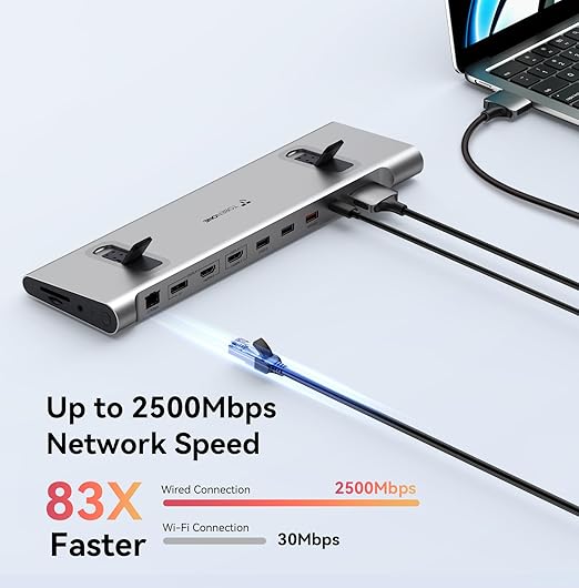 TobenONE MacBook Docking Station Dual 4K@60Hz Monitor 16-in-2 USB C Docking Station Stand with 2.5Gbps Ethernet100W GaN Power Supply 2 HDMI&ampDP 5 USB Ports