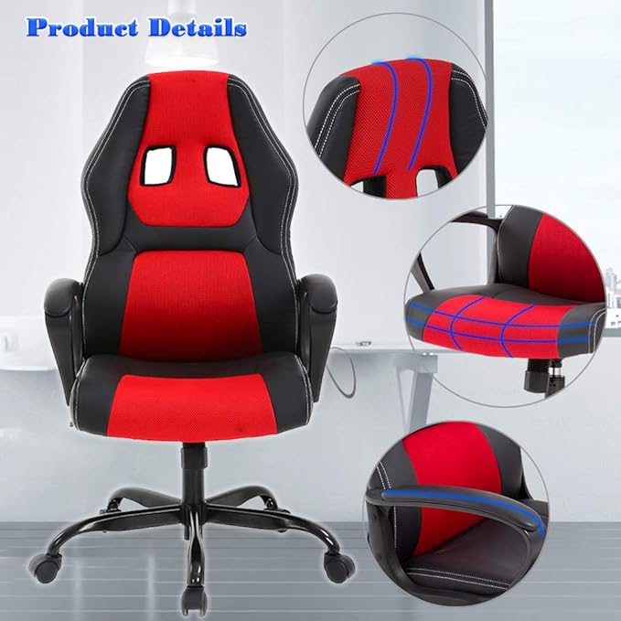 BestOffice Office Chair PC Gaming Chair Cheap Desk Chair Ergonomic PU Leather Executive Computer Chair Lumbar Support for Women Men (Red)