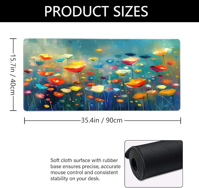 Color Painting Flower Large Mouse Pad Gaming Mousepad Desk Mat for Desktop Computer Keyboard Waterproof Mouse Mat Desk Pad with Non-Slip Base for Game School Office Home 35.4 x 15.7