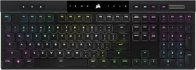 Corsair K100 AIR Wireless RGB Mechanical Gaming Keyboard - Ultra-Thin Sub-1ms Slipstream Low-Latency Bluetooth Cherry MX Ultra Low Profile Keyswitches - NA Layout QWERTY - Black