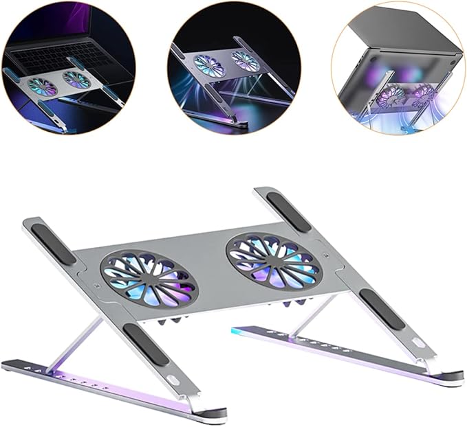 TEHAUX Laptop Stand Cooling Pad for Laptop Led Fan Quiet Gaming Adjustment Aluminum Alloy Stand