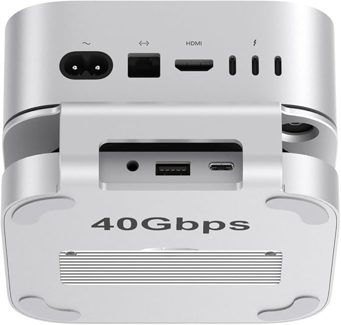 Qwiizlab 40Gbps Mac mini M4/M4 Pro Stand Hub with USB4 NVMe SSD Enclosure USB-C Host 3 USB-A 2.0 3.5mm Audio Supports M.2 PCIe up to 8TB Compatible with Thunderbolt 4/5