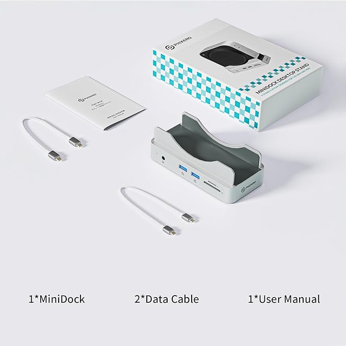 PHIXERO PSE Dock Stand for Mac mini M4 with 2TB NVMe SSD 6-in-1 Aluminum Hub 10Gbps USB-A SD/TF Reader Stand Docking Station for Mac mini M4/M4 Pro
