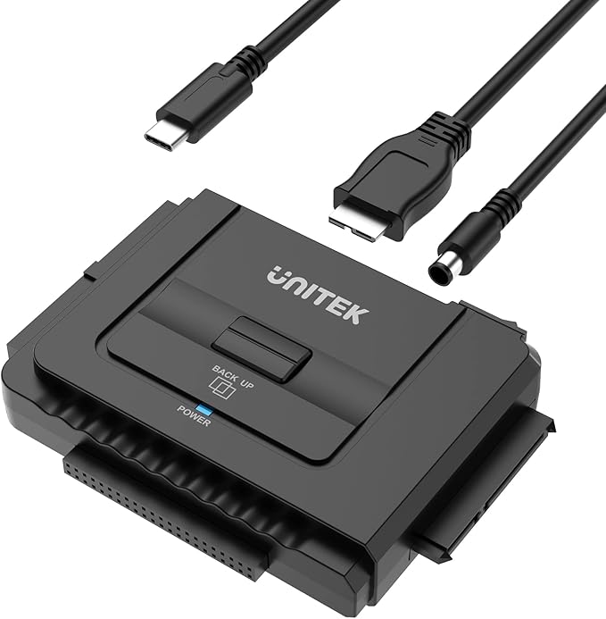 Unitek USB C to IDE and SATA Converter External Hard Drive Adapter Kit for Universal 2.5/3.5 HDD/SSD Hard Drive Disk One Touch Backup Function Included 12V/2A Power Adapter