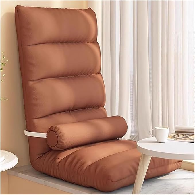 ELEFOCUS Brown Folding Chaise Lounge Chair with Pillow - Adjustable Lazy Sofa Bed for Living Room Gaming Reading(Brown)