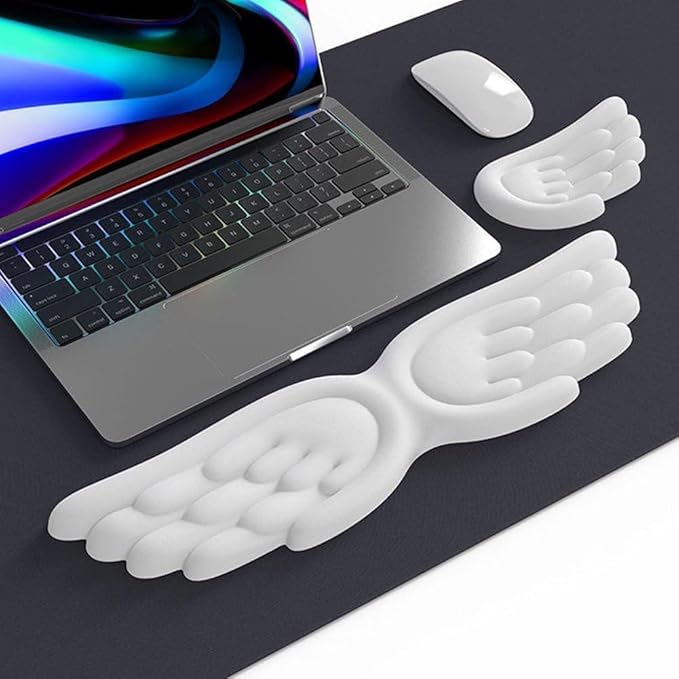 Angel Wings Keyboard Wrist Rest &amp Mouse Wrist Rest Set Memory Foam Cushion Durable Non-Slip Soft Support for Comfortable Typing