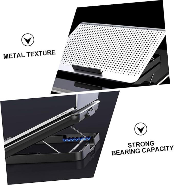 Gatuida Aluminum Laptop Radiator Cooling Stand with Quiet Exhaust Fan Adjustable Height Computer Rack for Home Office School Use Ergonomic Notebook Cooler with Enhanced Airflow and Stable