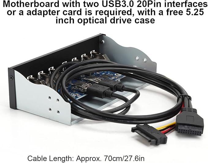 Yctze USB 3.0 Front Panel with 8 Ports Hub and 19PIN Optical Drive Extension Adapter for PC Computer 5.25 Internal Front USB 3.2 Hub