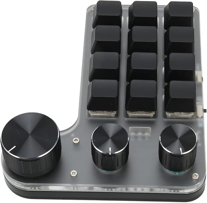 One Handed Macro Mechanical Keyboard 12 Keys with 3 Knobs USB Bluetooth Connection Mini Macro Mechanical Gaming Keypad Programmable Shortcut Custom Function