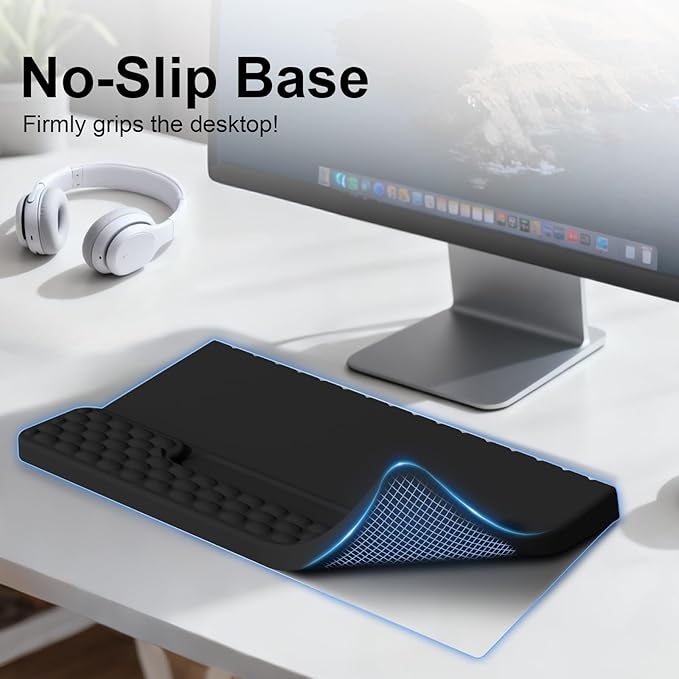 Ergonomic Keyboard Wrist Rest with Storage Tray Soft Memory Foam Arm Cushion Keyboard Stand Keyboard Stand for Office Home - Black