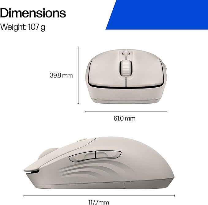 HP 400 Quiet Wireless Mouse Dual Bluetooth &amp 2.4GHz Soft Silicone Quiet Clicks Microsoft Wheel 24-Month Battery 6000 DPI Ambidextrous Eco-Friendly Design Multi-OS Maple