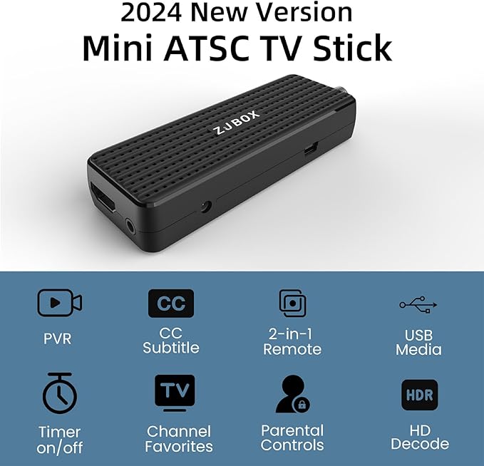 Digital Converter Box for TV1080P ATSC tv Tuner Box with hdmi Output and 3RCA Cables Hidden Behind TVwith Power Adapter2-in-1 RemoteTV Program Recording&ampPlaybackUSB Media Player