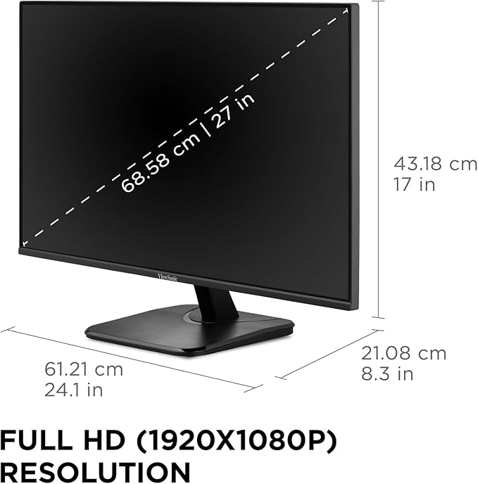 ViewSonic VA2756A-MHD 27 Inch IPS 1080p Monitor with 120Hz Eye Care HDMI DisplayPort and VGA Inputs for Home and Office