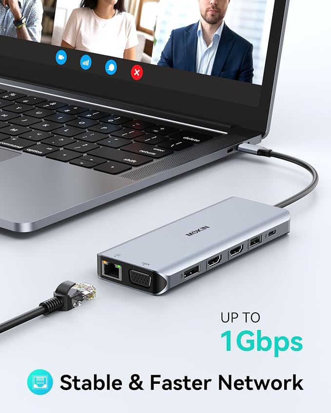 USB C Docking Station 4 Monitors 13 in 1 Dual HDMI+8K DP+VGA 10Gbps 100W PD 6 USB C/A Ports Ethernet SD/TF MOKiN Laptop Docking Station for MacBook/Dell/HP/Surface
