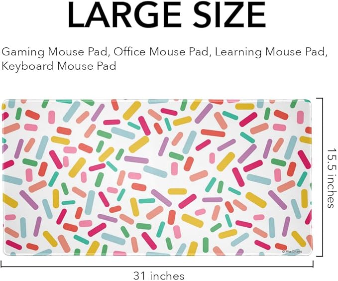 Colorful Confetti Sprinkles Large Gaming Mouse Pad Desk Mat with Stitched Edges Non-Slip Base for Gamer Home and Office