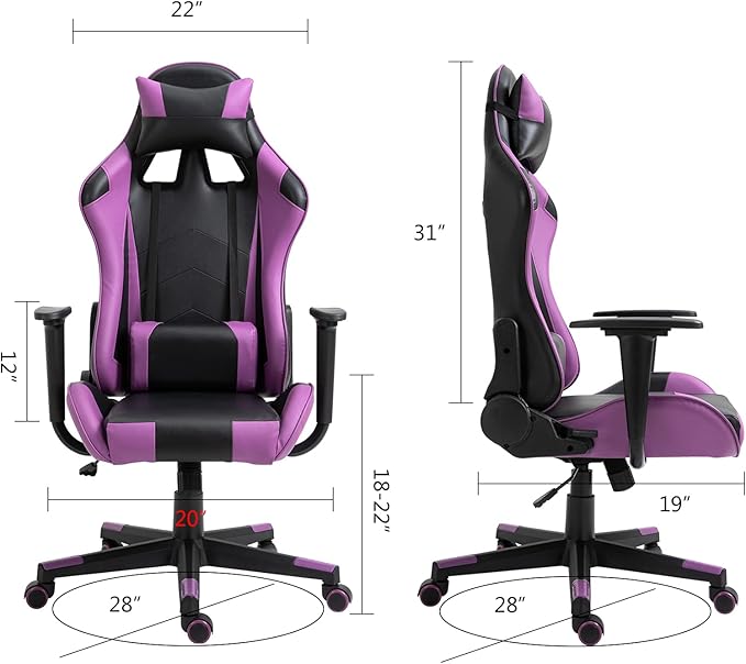Modern-Depo Gaming Chair Recliner Ergonomic Swivel Office Computer Desk Chair with Headrest Lumbar Support Black Purple