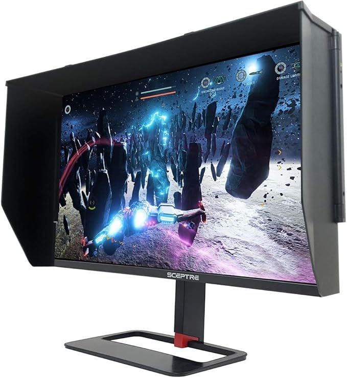 Sceptre 27 inch IPS 2K LED Monitor 2560x1440 QHD HDR400 HDMI DisplayPort up to 144Hz 1ms Height Adjustable Include Gaming Blinders Build-in Speakers Machine Black (E278B-QPN168+)