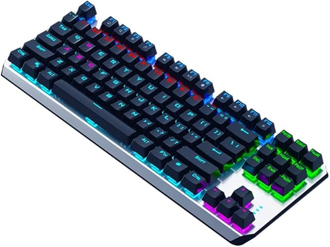 Laptop Keyboard Mechanical Gaming Keyboard LED Rainbow Gaming Backlit 87 Keys Anti-Ghosting Wired Keyboard for Win/Gaming Computer Keyboard (Color : Black)
