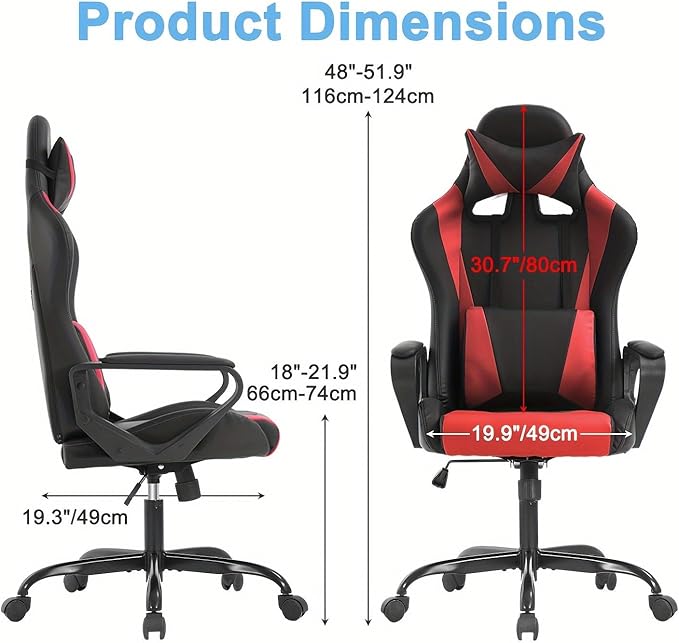 PC Gaming Chair Office Chair Ergonomic Computer Chair Mid Back Adjustable Desk Chair with Lumbar Support Armrest 360° Swivel Gaming Chair with Headrest for Home Office Work Study Red