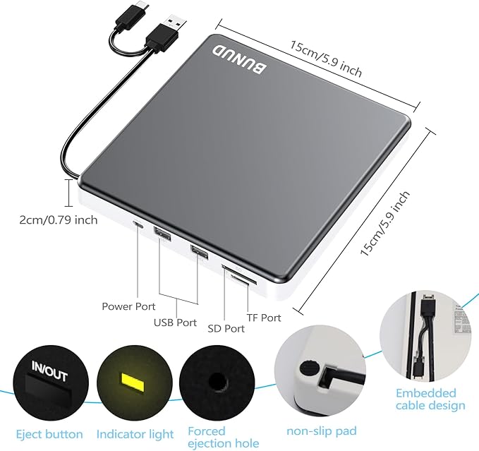 External DVD Drive USB C Superdrive for Apple USB 3.0 DVD Burner Reader for Mac Portable CD +/-RW Drive External DVD Player for Laptop MacBook Windows 11 10 PC Linux OS