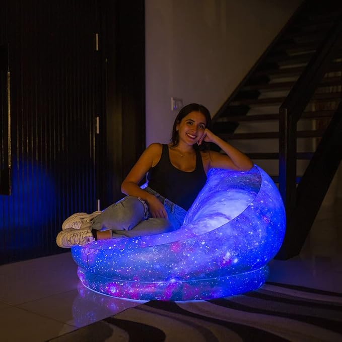 Air Candy Galaxy LED Illuminated Inflatable Chair – Light-Up Gaming Lounge Seat with Multicolor LEDs Waterproof PVC Portable Indoor Outdoor Seating