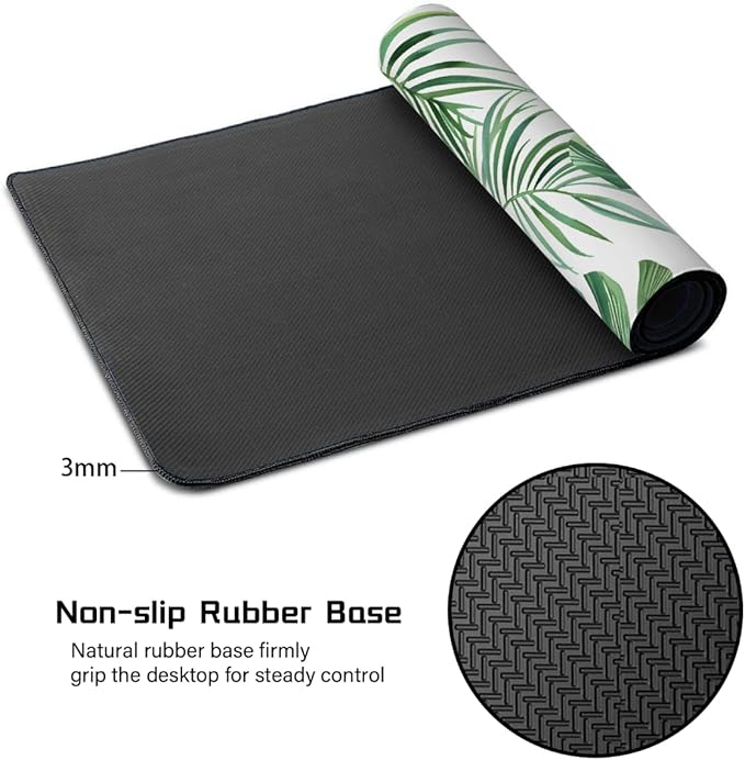 Summer Palm Leaf Large Mouse Pad Gaming Mousepad Desk Mat for Desktop Computer Keyboard Waterproof Mouse Mat Desk Pad with Non-Slip Base for Game School Office Home 35.4 x 15.7