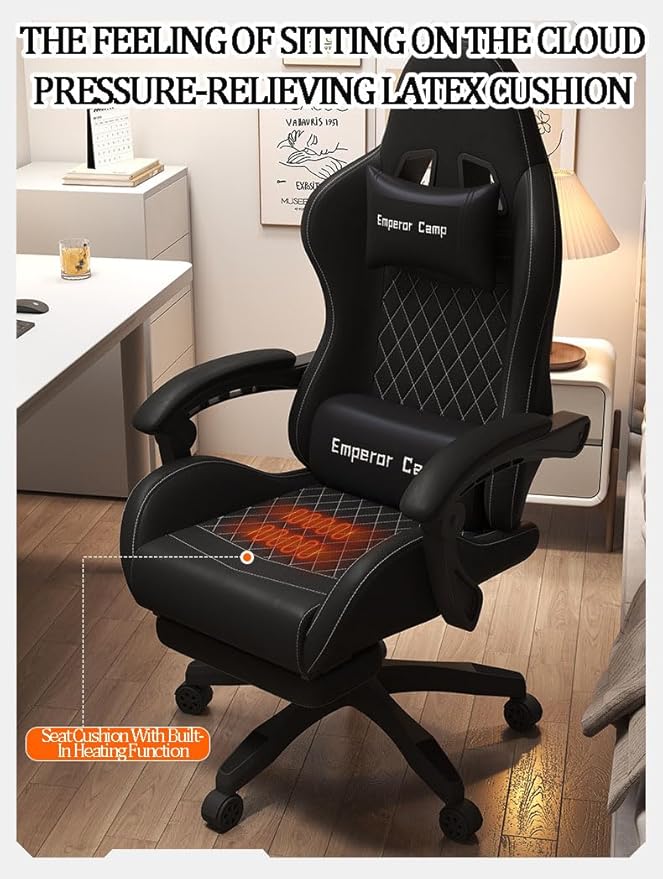 Video Game Chairs for Adults Office Chair Computer with Lumbar Support Big and Tall Ergonomic Gaming Chair with Foot Rest High Back with 360°-Swivel Seat and Headrest Nylonfeetwithoutfootrest Gray