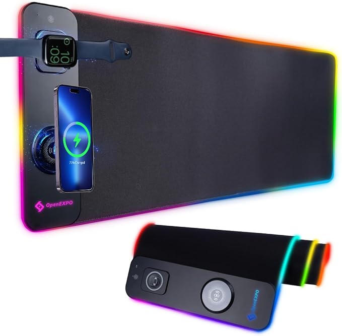 M15WR Wireless Charging RGB Gaming Desk Mat/Mouse pad 3 in 1 Wireless Charging 15 RGB Light Modes (Sound Pickup Mode Power Failure Memory Function) 31.49 x 11.81 Non-Slip Rubber Base