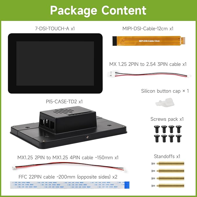 Waveshare 7inch DSI Capacitive Touch Display 720×1280 Pixels IPS Panel Optical Bonding Toughened Glass Panel 10-Point Touch Anti-Fingerprint Process Comes with Protective Case