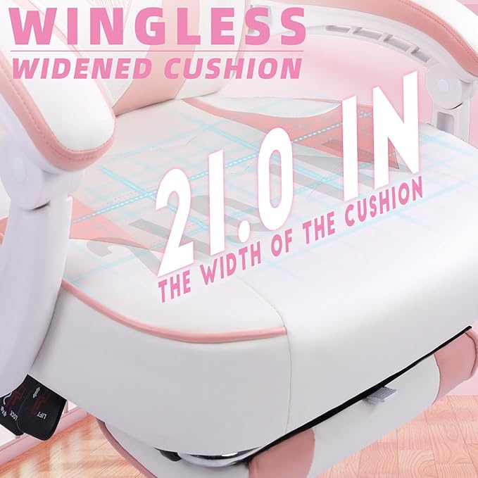 Vonesse Gaming Chair High Back Pink Gaming Chair with Footrest and Massage Gaming Chairs for Adults with Pocket Spring Cushion Big and Tall Reclining Computer Chair with Lumbar Support (White/Pink)